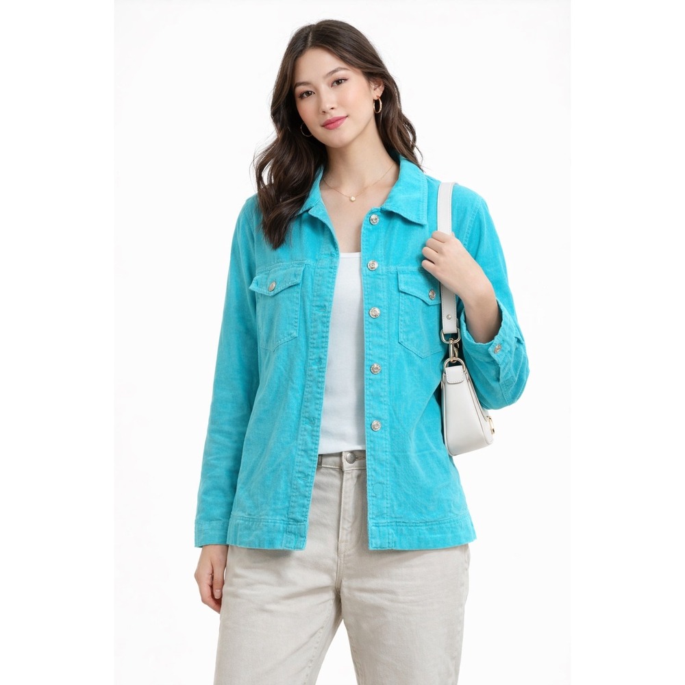 Sea Breeze of California Jacket Womens L Turquoise Cotton Canvas Vintage Shacket
